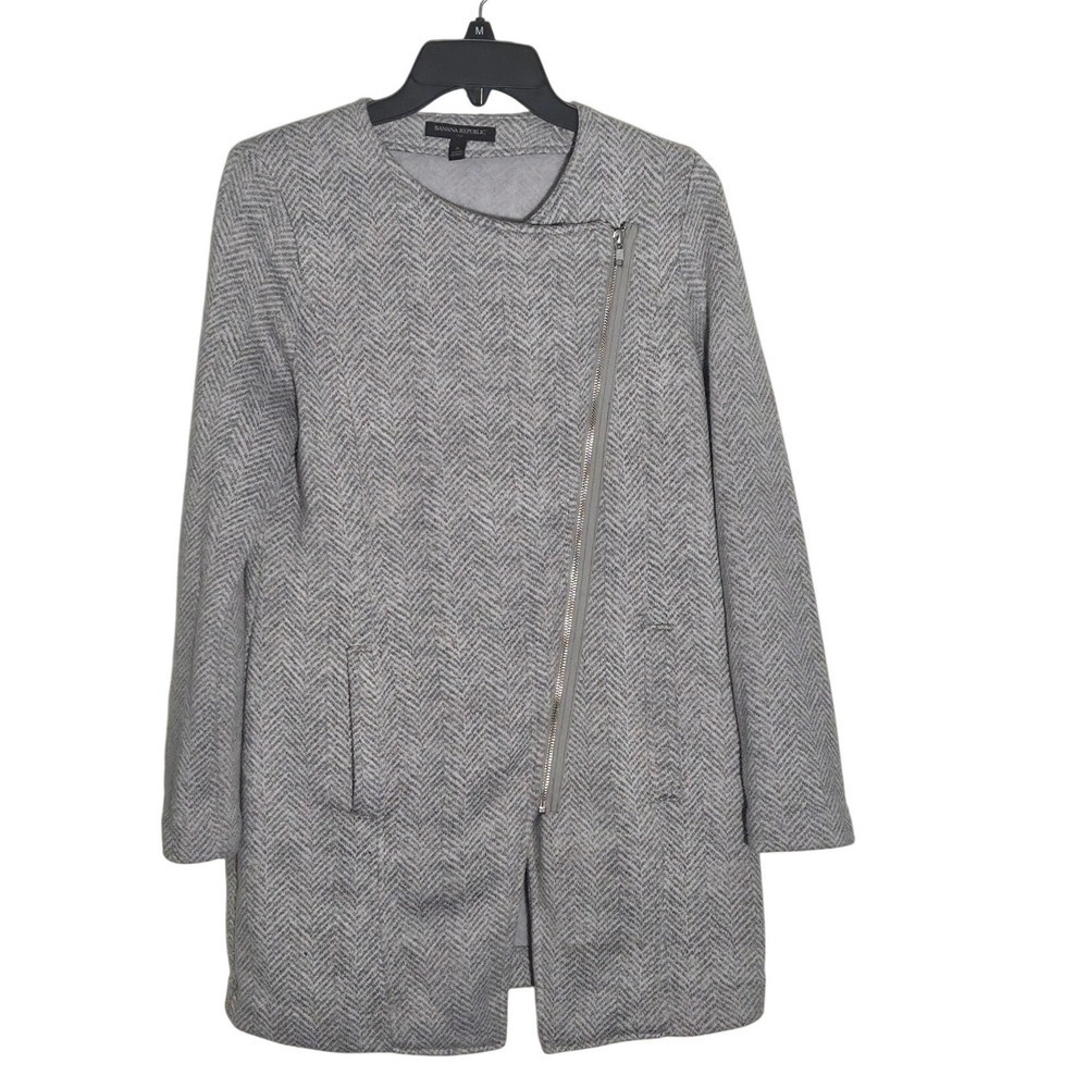 Banana Republic Herringbone Knit Open Front Asymmetrical Zip Jacket Coat, Small